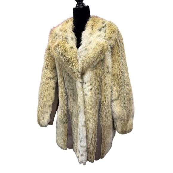 Vintage Faux Fur Short Coat Made in England Button Front Beige Brown sz L - Picture 5 of 14